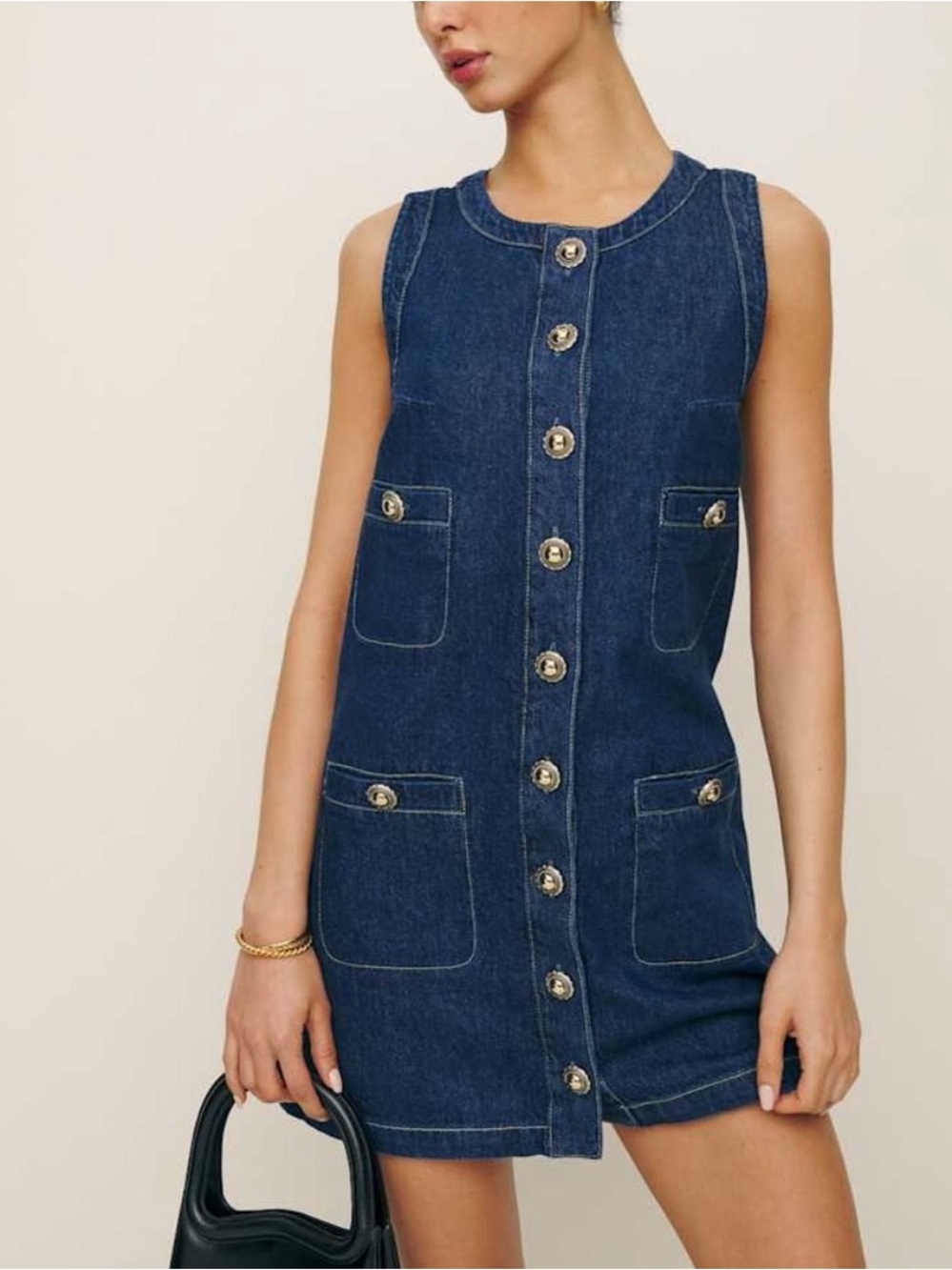 Reformation Tropez Denim Mini Dress In Salinas View 4